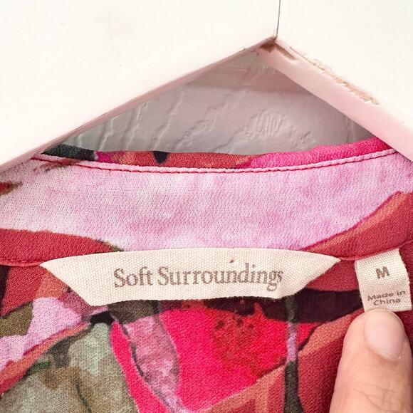 Soft Surroundings Red Watercolor Floral Viscose Colllared Midi Dress Medium - Picture 5 of 9